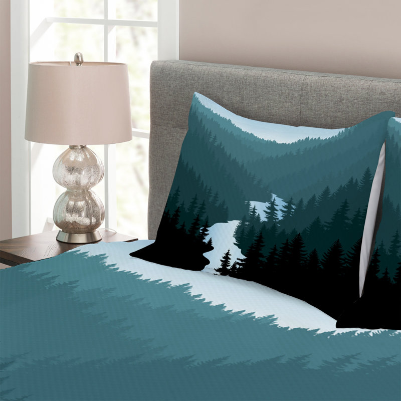 Abundio Blue/White Microfibre Bedspread Set, 220 x 264 cm