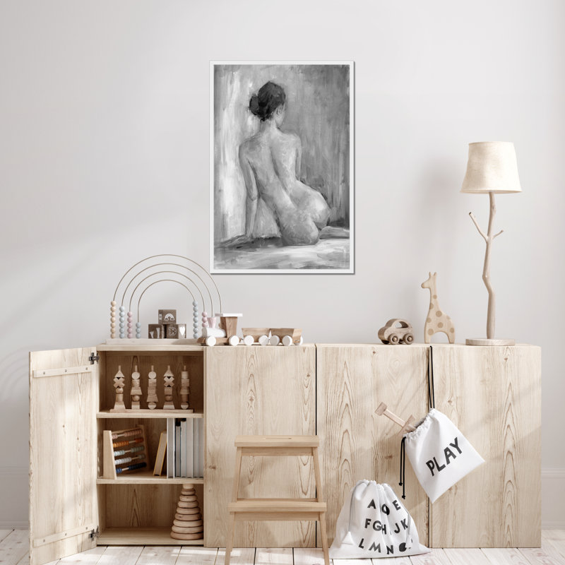 Figure In Black And White I by Ethan Harper - Painting, 34cm H x 24cm W, White Framed Paper Print