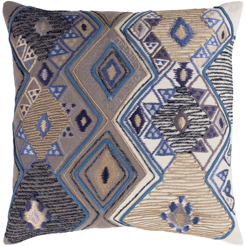 Splendid Patchwork Cotton Pillow Cover, Cream, 22" H x 22" W x 4.5" D, Down