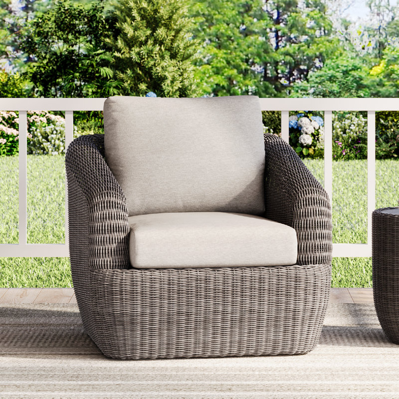 Cambelle Swivel Premium All-Weather Wicker Outdoor Lounge Chair, Gray, Gray