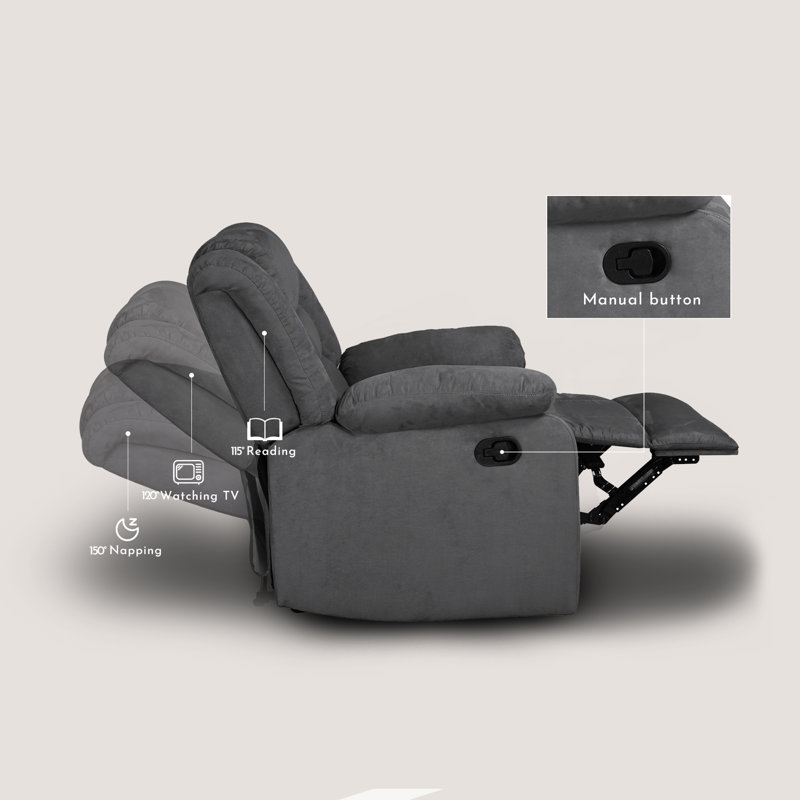Frithiof Nyberg 35" Microfiber Manual Recliner, Gray