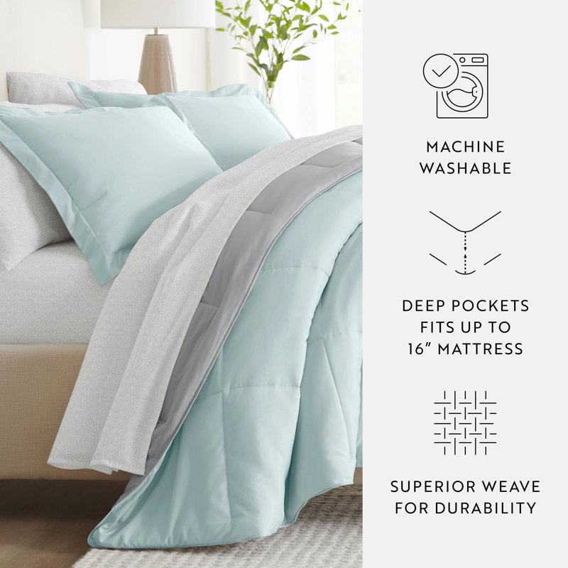 Full Teal and Gray Microfiber Reversible Bedding Set