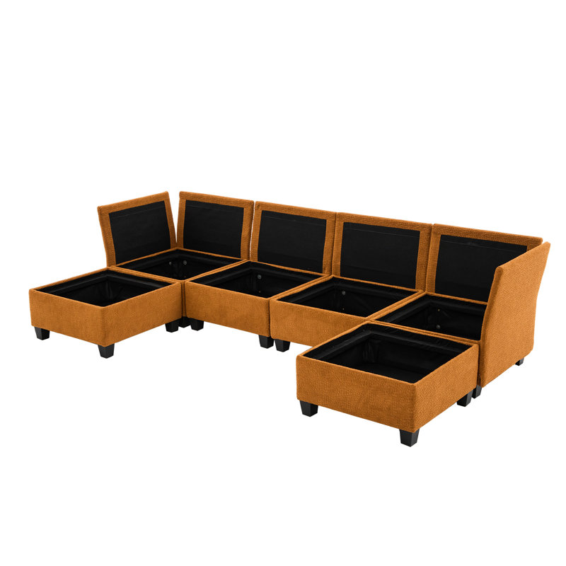 Upholstered Fabric Sectional, Tissu orange, H 30,98 po x l 29,6 po x P 30,36 po