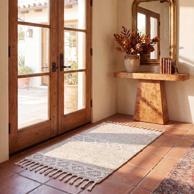 Tapis beige / ivoire en laine / coton tissé à la main Areionna