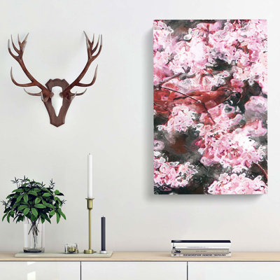 Bird in the Cherry Tree in Abstract - Wrapped Canvas