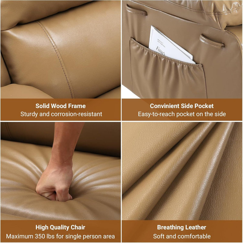 Adjustable Reclining Chair for Elderly with Cup Holders, Side Pockets, and USB Port, Tan