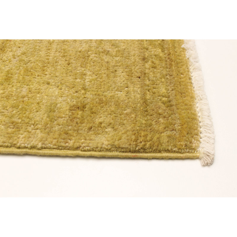 Tapis vert olive noué à la main de conception unique 5 pi 10 po x 8 pi 8 po