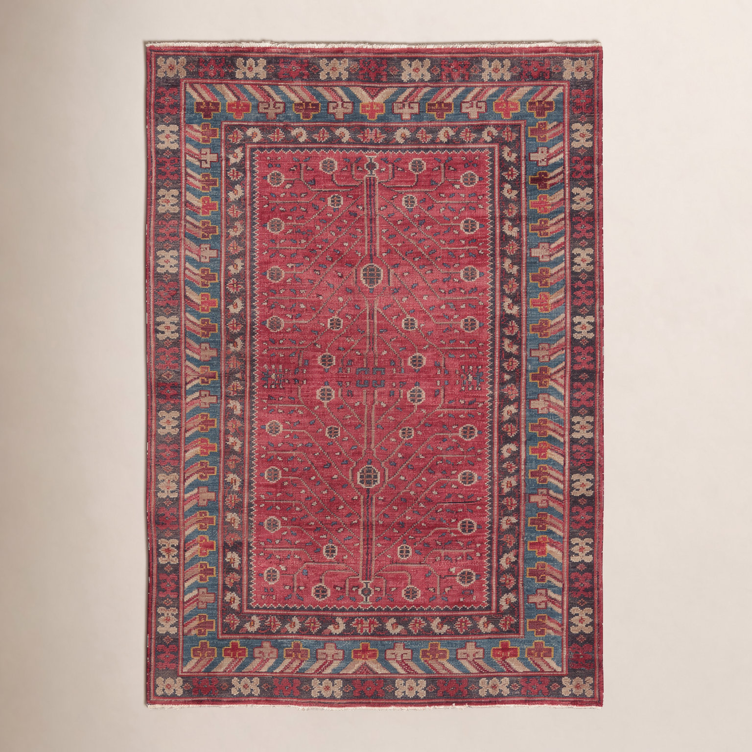 Red Blue Hand-Knotted Wool Oriental Rug, Rectangle 10' x 14'