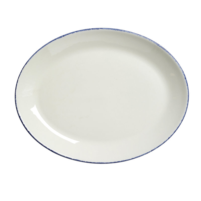 Plater ovale coupé bleu, Blanc / Bleu