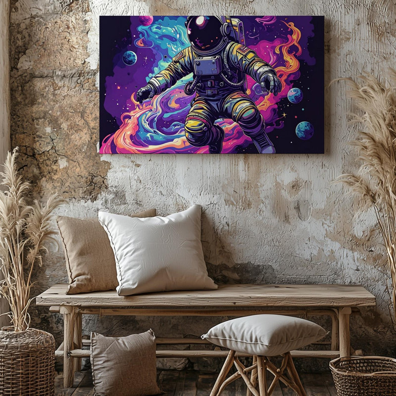 Toile, art mural, Exploration cosmique, astronaute, toile, voyage dans l'espace dynamique avec couleurs tourbillonnantes, prêt à accrocher
