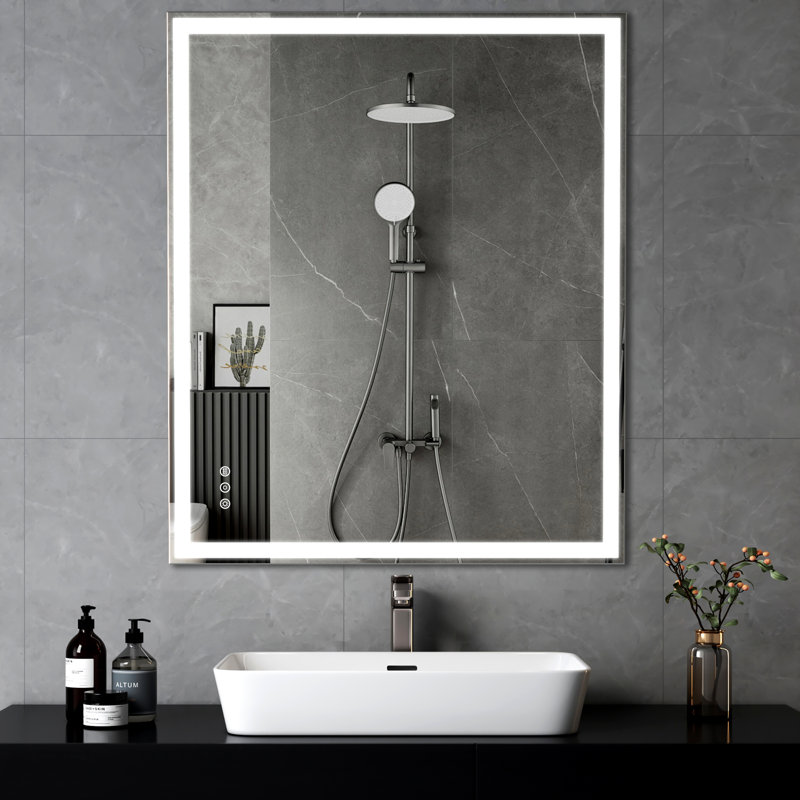 Miroir de salle de bain à DEL à fixation murale réglable blanc / chaud / naturel anti-buée avec mémoire, 30 po x 36 po