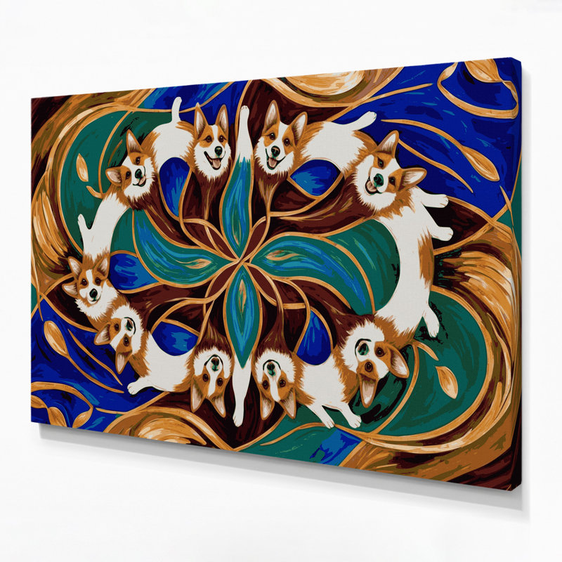 «Dogs Pembroke Welsh Corgi», art mural sur toile brune, H 24 po x l 36 po
