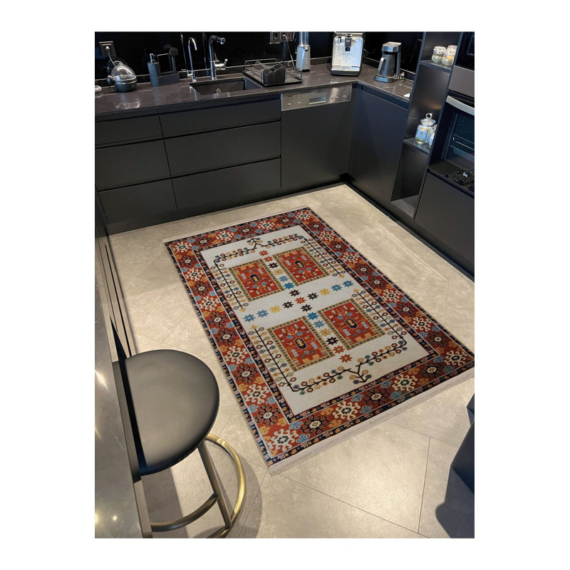 Tapis orange lavable décoratif à motif traditionnel orange, Tapis de couloir 2 pi 6 po x 9 pi 10 po inclus