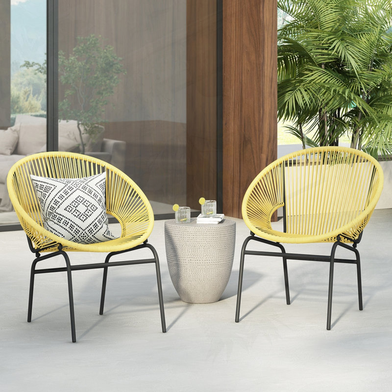 Chaise d'extérieur en osier, Jaune