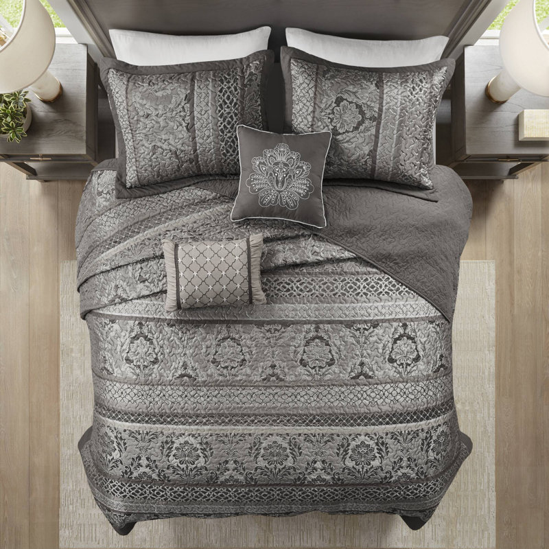 Ensemble de couvre-lit réversible en jacquard, luxueux et polyvalent pour tout décor de chambre à coucher