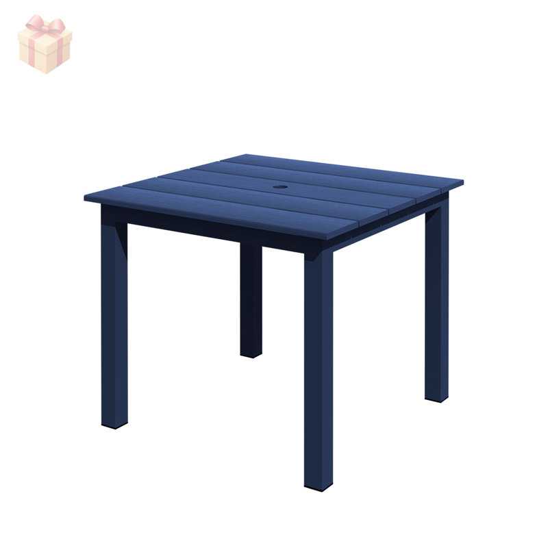 Table de salle à manger d'extérieur polyvalente avec plateau en PEHD, structure en aluminium et pieds réglables pour une utilisation toutes saisons