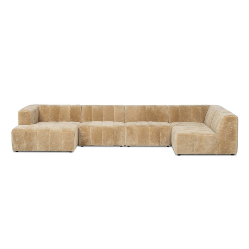 Curteria Upholstered 160 " Genuine Fur U-Shaped Sofa & Chaise, Right Hand Facing