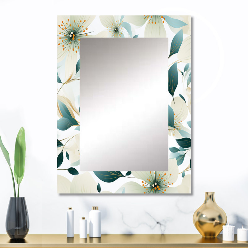 Motif floral bleu sarcelle et ivoire Afza Elegance, 32 po x 24 po