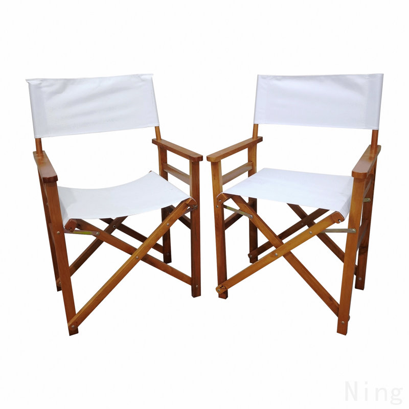 Folding Chair Wooden Director Chair Canvas Folding Chair Folding Chair 2pcs/Set Populus + Canvas, Natural