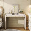 Coiffeuse classique en bois avec miroir rabattable, table de toilette 3 en 1 avec 2 tiroirs et espace de rangement pour chambre à coucher-162621815