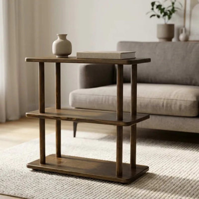 Table d'appoint rectangulaire à 3 niveaux en bois massif, table de chevet Skinny, petite table de bout (noyer foncé, petite, 21,7 po)