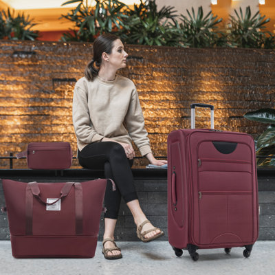 Softside Luggage Expandable 3 Piece Set with Duffel and Toiletry Bag, Lightweight and Durable for Travel