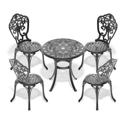 Ensemble 5 pièces en fonte d'aluminium, noir, ergonomique, résistant aux températures élevées, poids de la chaise de 9,3 lb par ensemble toutes saisons, aluminium, savoir-faire exquis, patin antidérapant, largeur de 17,71 po