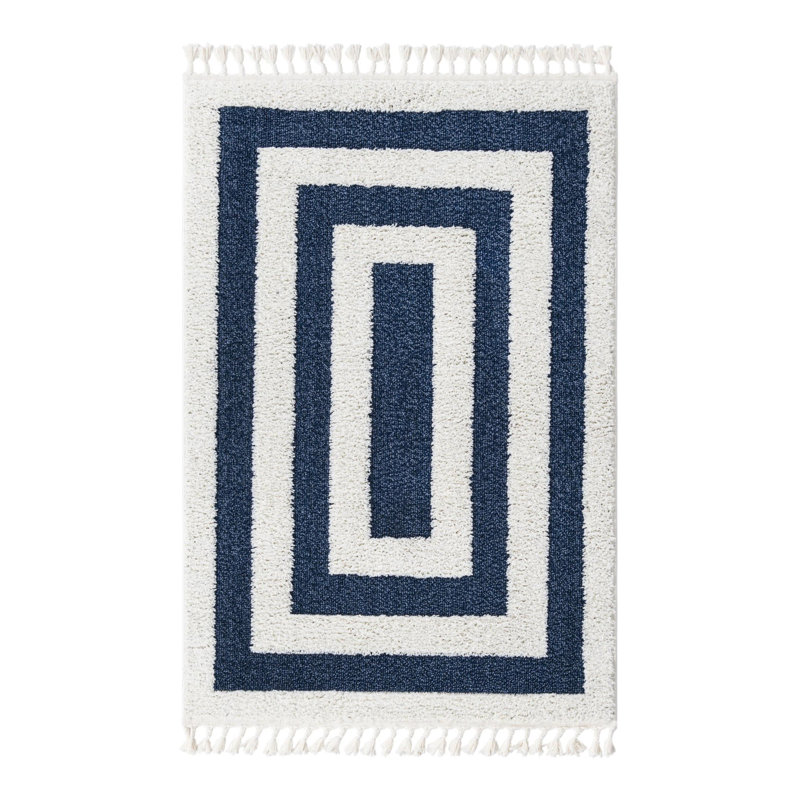 Tapis bleu en polyester tissé à la machine Deiah, Rectangle 4 pi 1 po x 6 pi 1 po