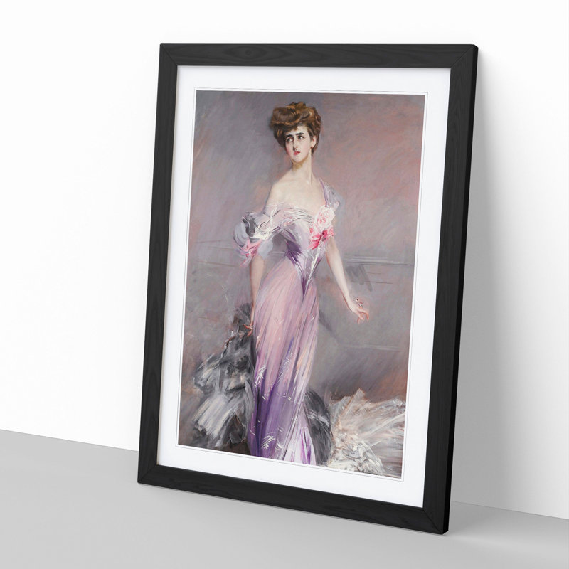 Portrait of Mrs Howard-Johnstone by Giovanni Boldini - Picture Frame Painting, 48cm H x 36cm W x 2cm D, Black Framed