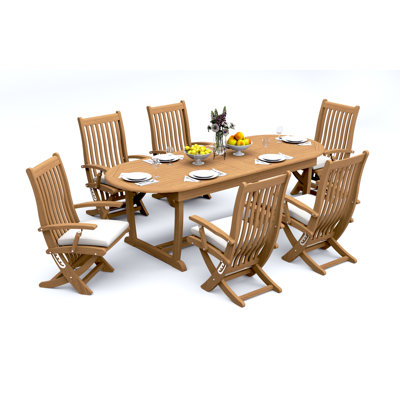 7 Pcs Grade-A Teak Wood Dining Set: 94" Mas Oval Trestle Leg Table And 6 Warwick Reclining Arm Chairs #11Wa2306