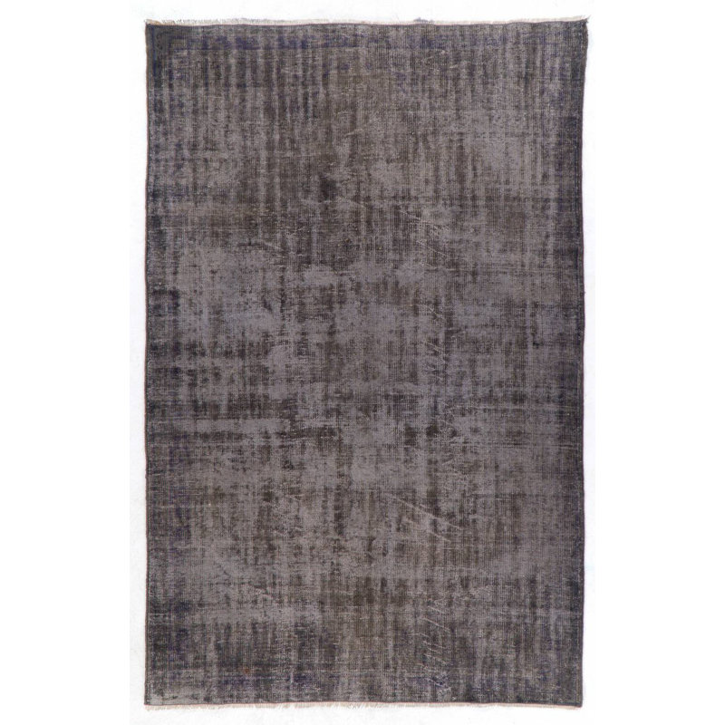 Tapis turc moderne délavé à la main de couleur grise 6,2 x 9,6 pi