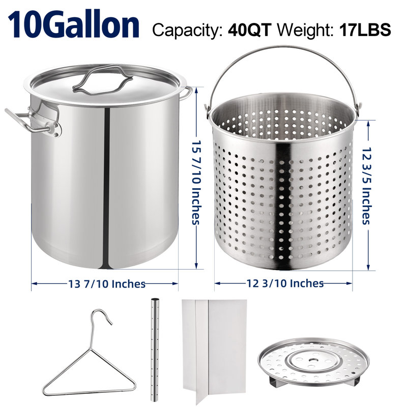 40QT Stainless Steel Stockpot with Basket and Steamer Insert