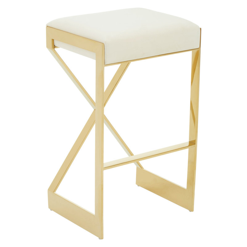 Colewood Upholstered Counter Stool with Metal Frame, ivory
