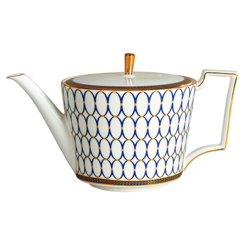 Navy and Gold Bone China Geometric Teapot