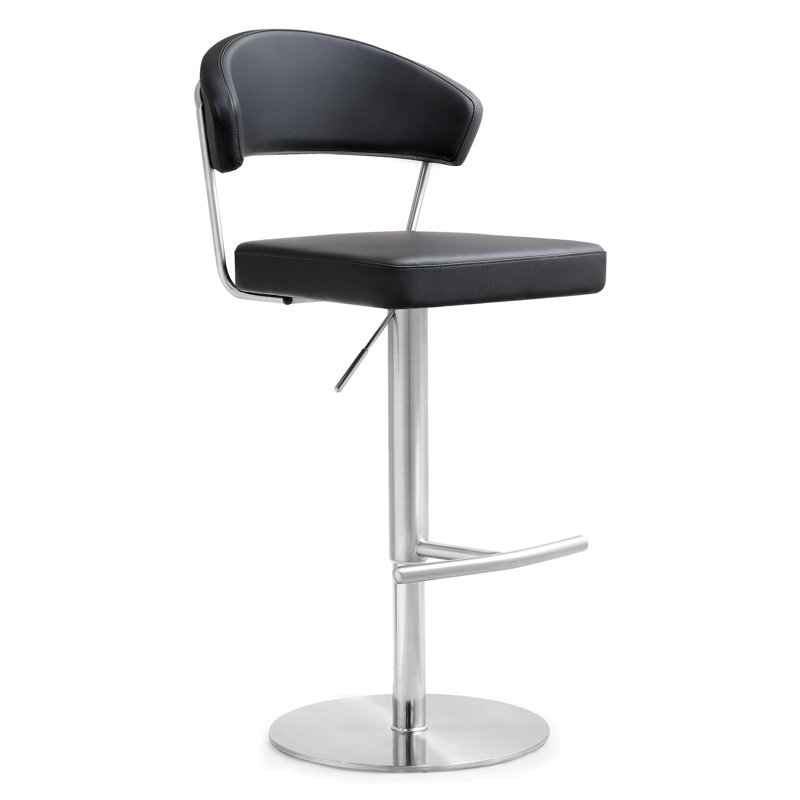 Upholstered Counter Stool with Metal Frame, Black/Silver