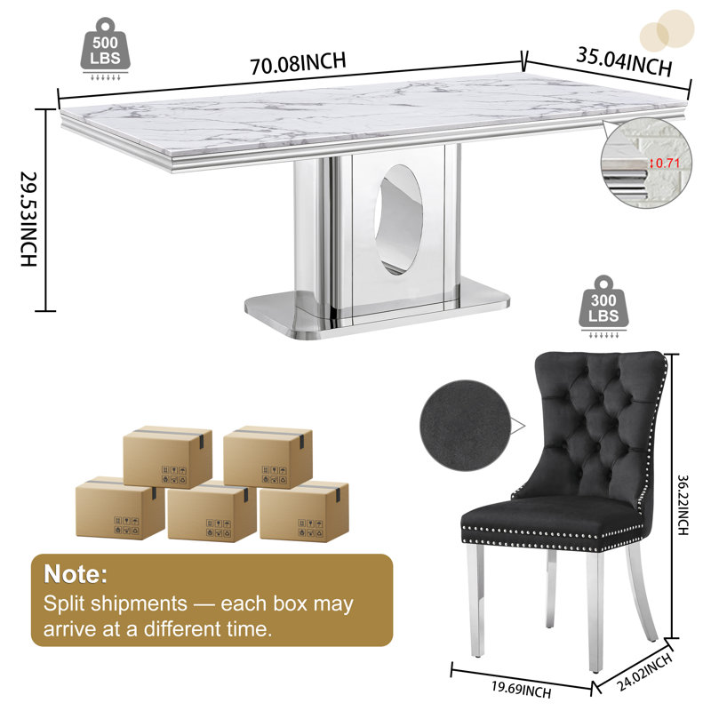 Dining Table Set, Modern Faux Marble Dining Table, 70.08" Luxury Dinning Table With With Velvet Chairs, Kitchen Dining Room Sets For Dinner Dinette Breakfast Banquet