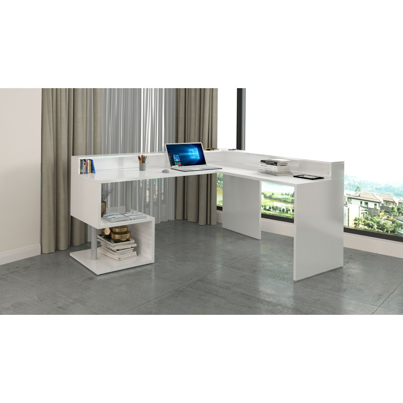 Nang L-Shaped Computer Desk, White