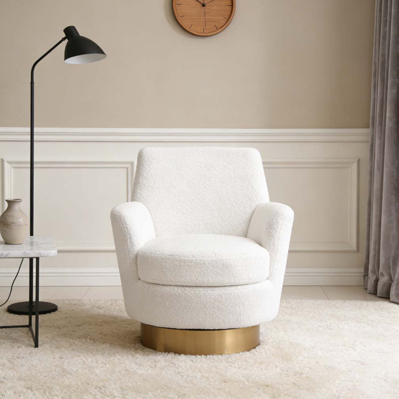Fauteuil demi-tonneau pivotant Teddy, fauteuil d'appoint pivotant, Ours en peluche ivoire