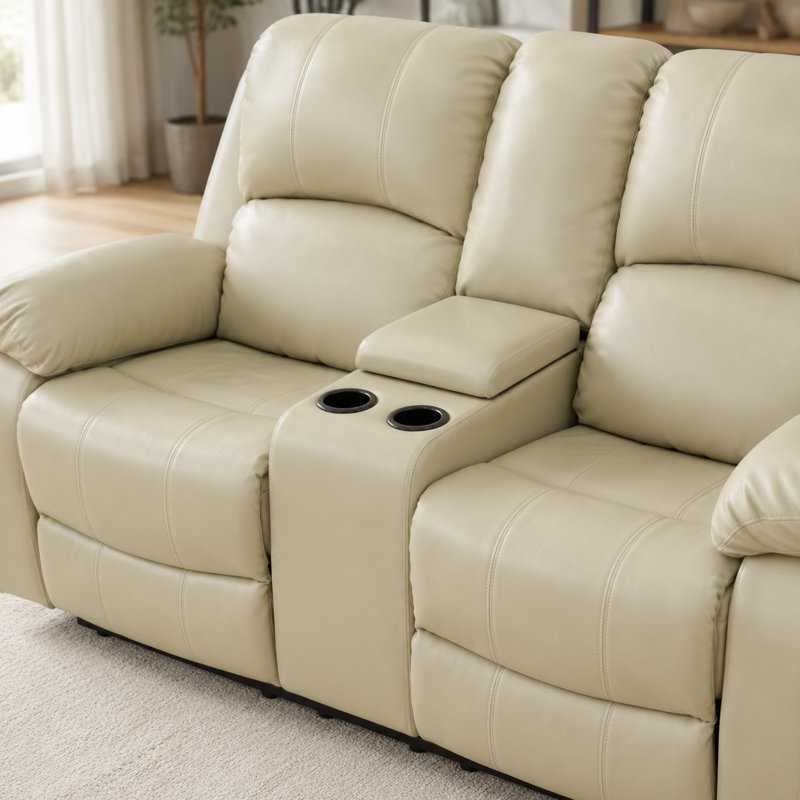 Canapé en cuir recyclé beige avec dossier réglable et caractéristiques intelligentes, Beige