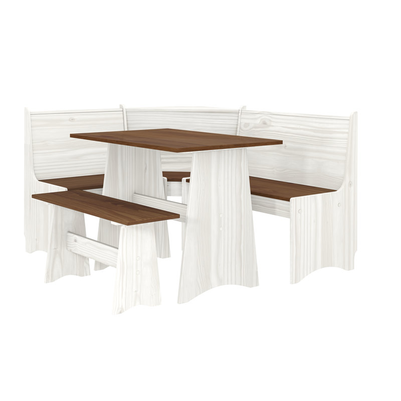 Ensemble de chaises de coin-repas de coin-repas avec rangement et rangement en L pour salle de bain familiale, Blanc / Brun