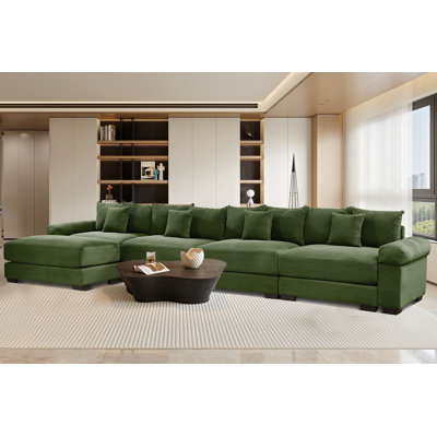 Modern stycle 4-Seater Oversized Corduroy Sofa set with a ottoman, Extra-Wide Seats and Plush Armrests, Throw Pillows