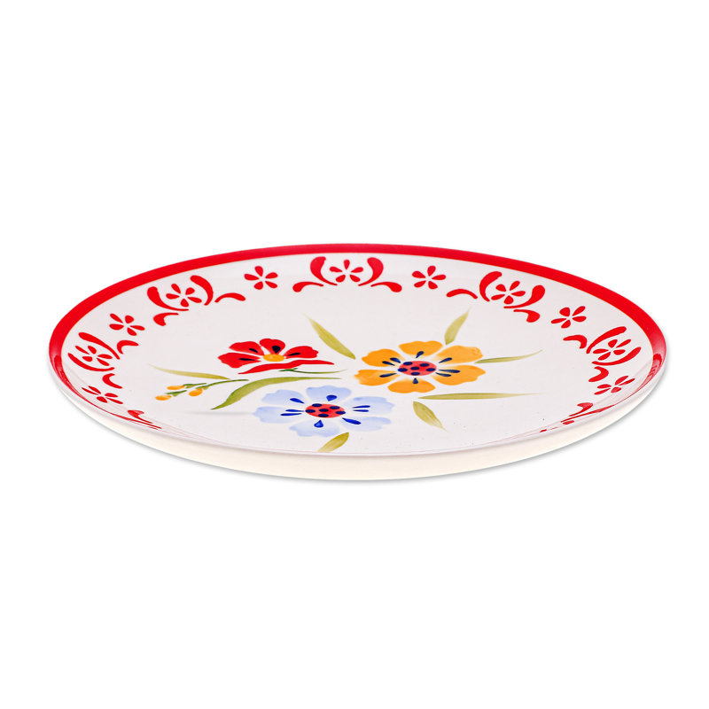 August Grove® Handmade Primrose Path In Ceramic Luncheon Plate, Red