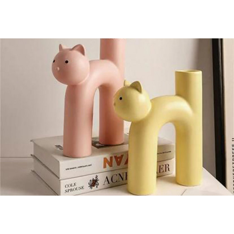 Ensemble de vases élégants en céramique (2 pièces), jaune et rose, 8,7 x 3,1 x 9,1 pouces | Fabrication 100% céramique, parfaite pour les arrangements floraux et la décoration intérieure | Décoration élégante pour le salon ou le bureau
