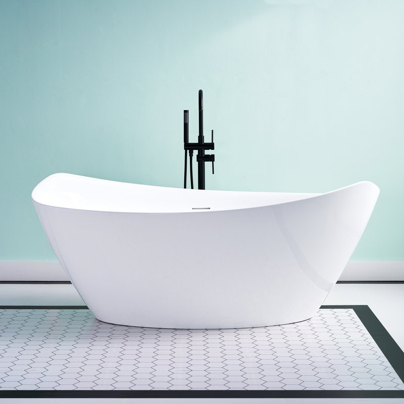 70'' W,65 GALLONS Freestanding Acrylic Soaking  Bathtub With Drain And Overflow Holes