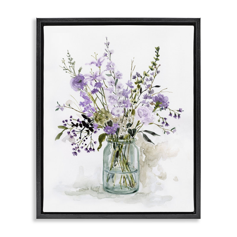 Botanique mauve traditionnel traditionnel, H 21 po x l 17 po, Cadre flottant noir de jais
