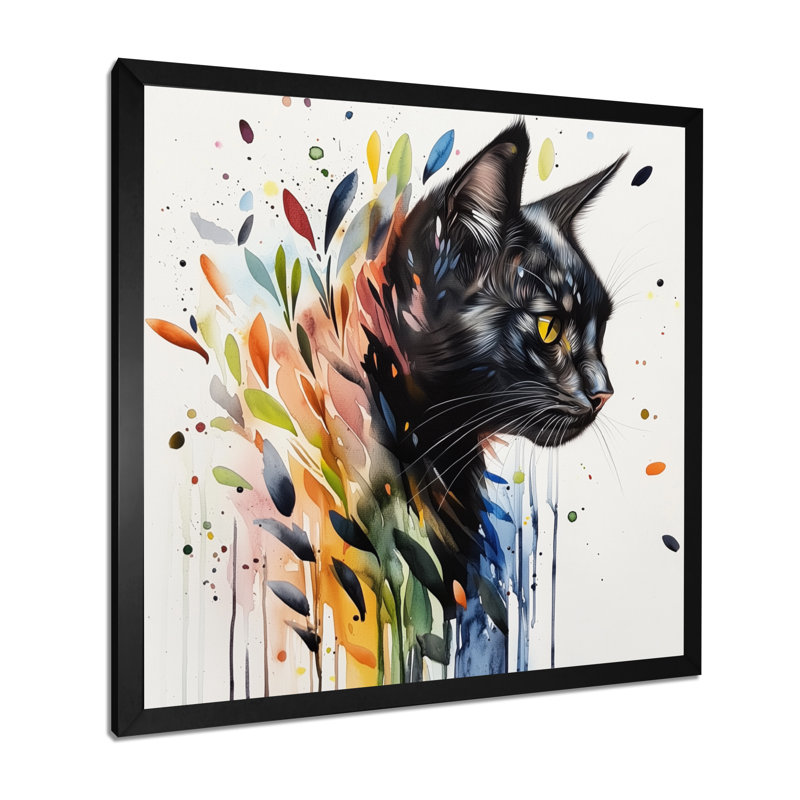 Portrait de chat botanique moderne, Reproduction encadrée, Noir, H 16 po x l 16 po