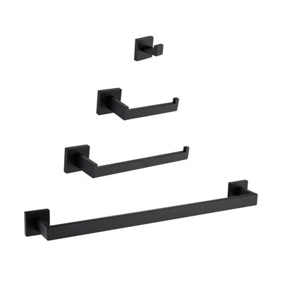 Matte Black Bathroom Hardware Collection - 4 Pieces, 304 Stainless Steel, Scratch-, Modern Design, Effortless Installation For Multiple Areas 4 In Rust-, Design Bathroom, Toilet, Kitchen, Living Room