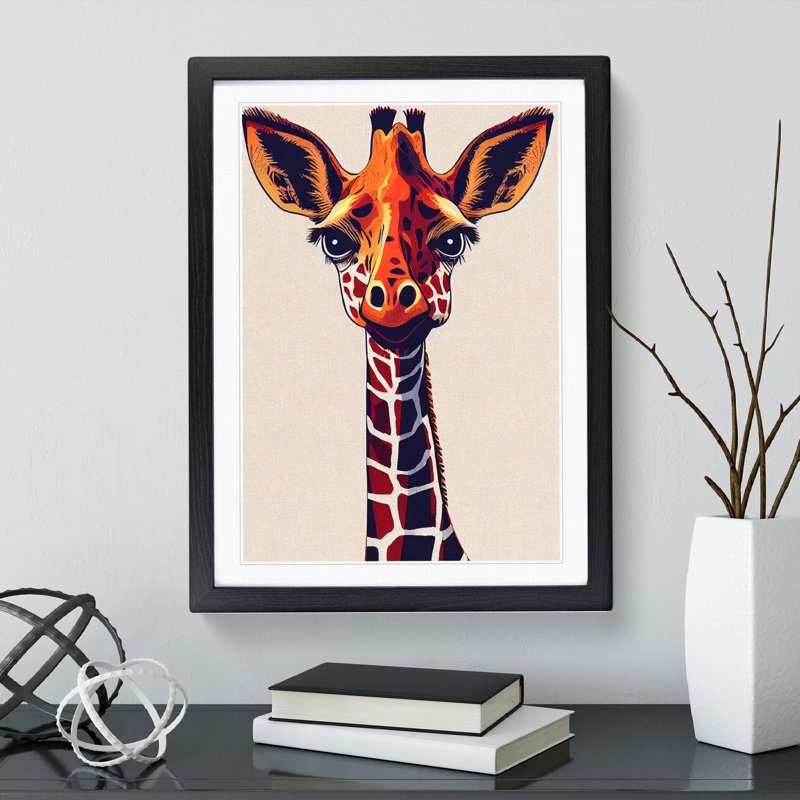 Animated Giraffe - Single Picture Frame Print, Black , 34cm H x 25cm W x 2cm D