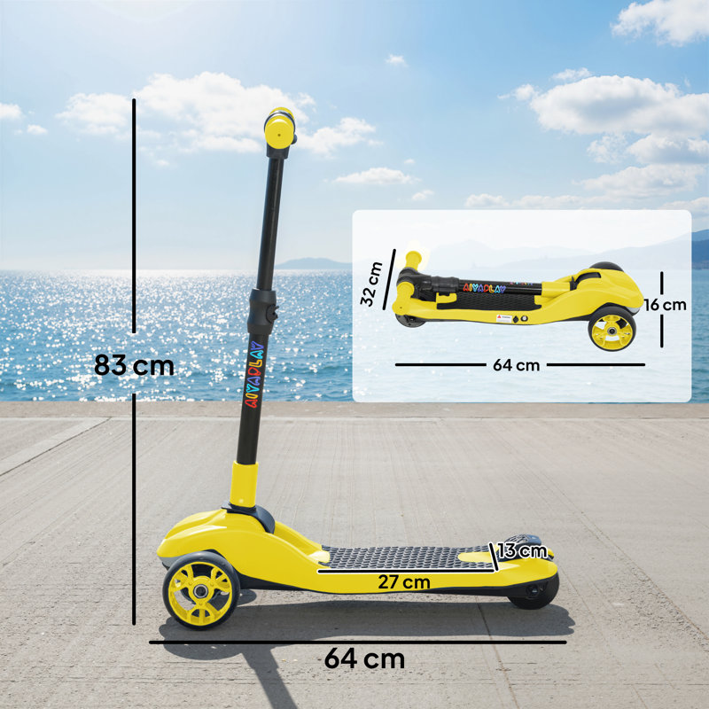AIYAPLAY Electric Scooter for Kids 3 Wheel Foldable Age 6-10 LED, Yellow