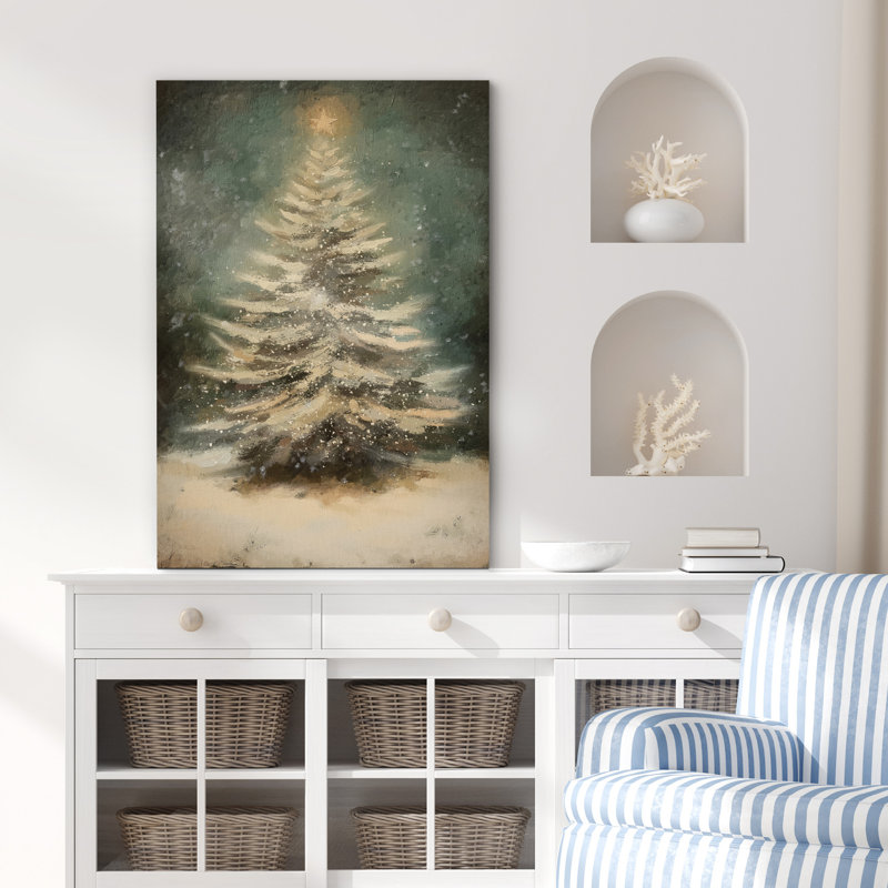 «Vintage Green Christmas Pine Tree Snow Winter Holiday», reproduction d'art sur toile encadrée, H 48 po x l 32 po